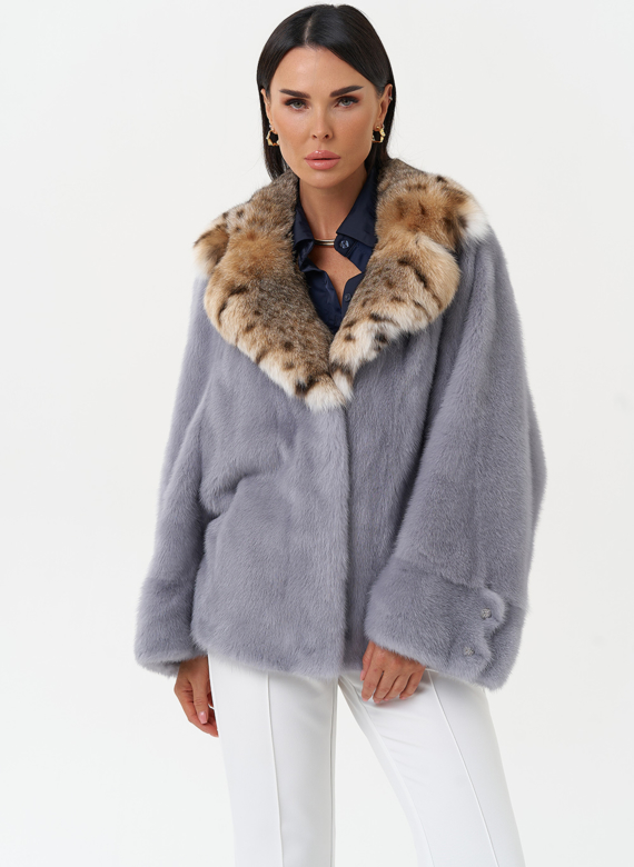 Куртка из меха норки с воротником их меха рыси