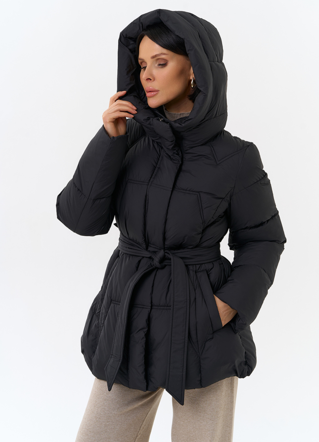 Женский пуховик с поясом модель № 31999 универмаг малина
