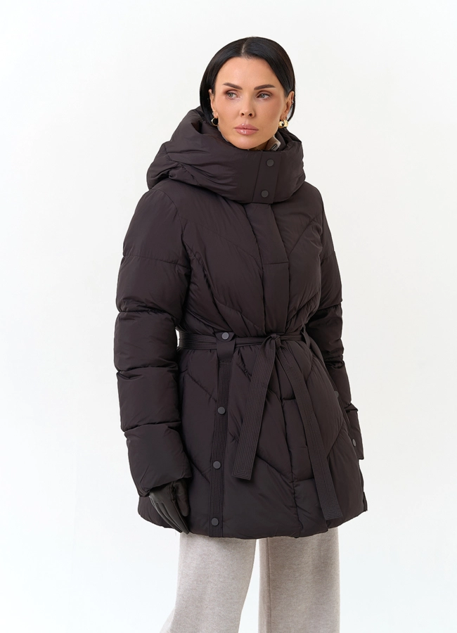 Женский пуховик с поясом модель № 34290 универмаг малина фото