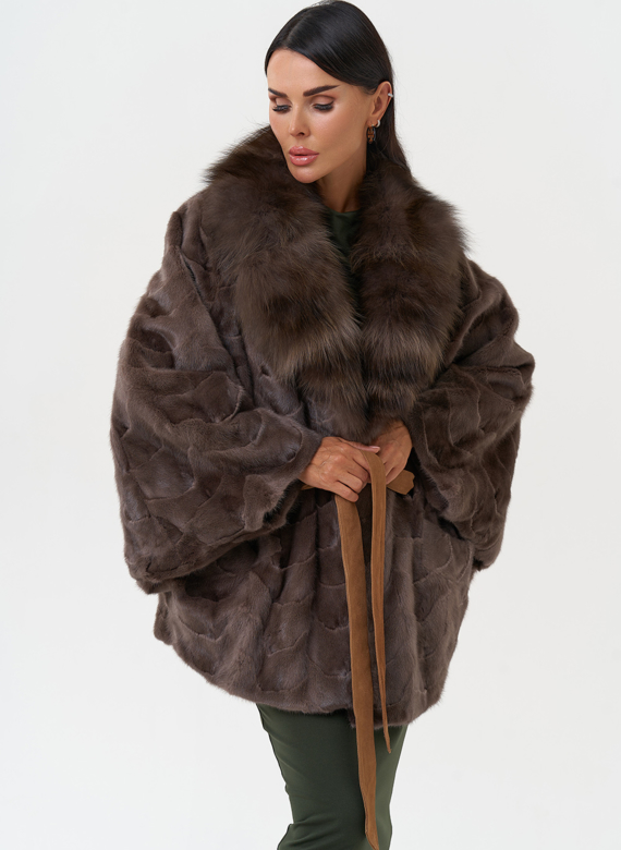 Норковая шуба с отделкой из лисы