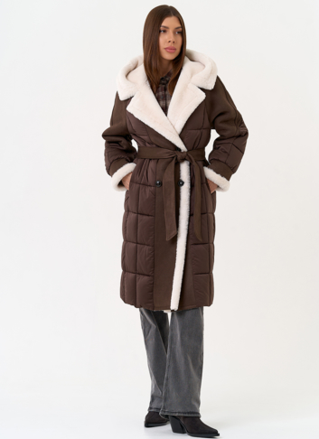 Комбинированный пуховик из эко кожи