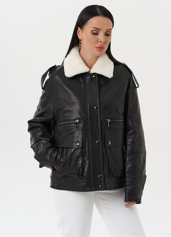 Утепленная куртка-пилот из натуральной кожи модель № 28113 в кредит